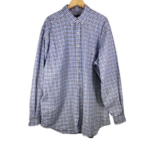 Ralph Lauren Button Front Shirt Grosgrain Men's‎ Size 2XLT Blue, Purple, White - Picture 1 of 7